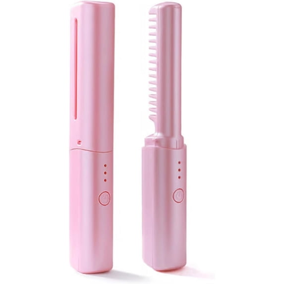 Victoriousact Latest Hairdressing Comb, Victorious Act Comb, Victoriouscat Hair Comb, Mini Dual Purpose Curling Iron, Rechargeable Mini Hair Straightener, 2-in-1 Portable Curling (Pink)