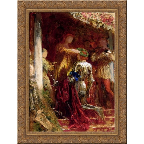 Victory, A Knight Being Crowned With A Laurel-Wreath 24x18 Gold Ornate Wood Framed Canvas Art by Frank Dicksee