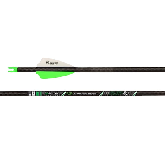 Victory Archery RIP SS Gamer 200 Fletched Arrows 6pk, 12.8 GPI, Hybrid Carbon Stainless Steel, ICE Nano Ceramic Coating, Spine-Aligned for Accuracy (RIPSSG-200FX-6)