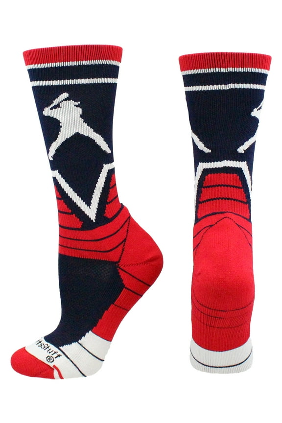 Victory Baseball Socks with Player Crew Length (Navy/Scarlet/White, Large)