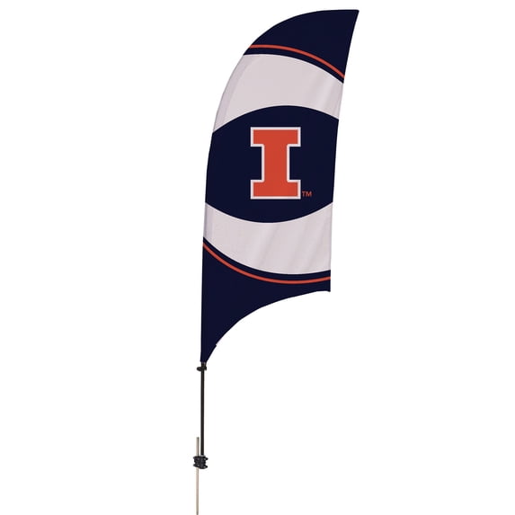 Illinois Fighting Illini 7.5' College Sports Printed Feather Flag with Spike Base - NCAA Licensed - Super Polyester - School Banner (Navy Blue, White, Orange)