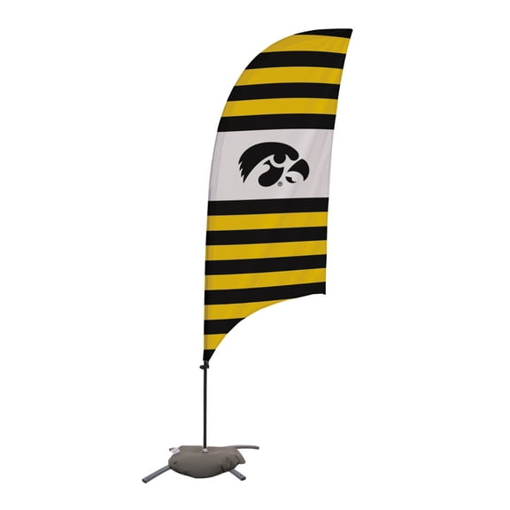 Iowa Hawkeyes 7.5' College Sports Printed Feather Flag with Cross Base - NCAA Licensed - Super Polyester - School Banner (Black, Gold, White)
