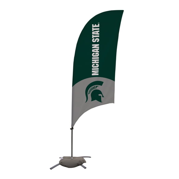 Michigan State Spartans 7.5' College Sports Printed Feather Flag with Cross Base - NCAA Licensed - Super Polyester - School Banner (Green, White, Gray)