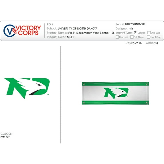 Victory VIC-810022UND-004-IFS North Dakota Fighting Sioux NCAA Vinyl Banner, 2 x 6 ft.