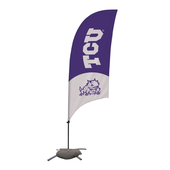 TCU Horned Frogs 7.5' College Sports Printed Feather Flag with Cross Base - NCAA Licensed - Super Polyester - School Banner (Purple, White)