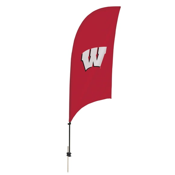 Wisconsin Badgers 7.5' College Sports Printed Feather Flag with Spike Base - NCAA Licensed - Super Polyester - School Banner (Red, White)
