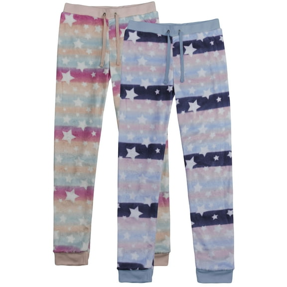 Victory Outfitters Victory Girls 2-Pack Fleece Drawstring Patterned Lounge Pants Rainbow/Blue Star 10/12