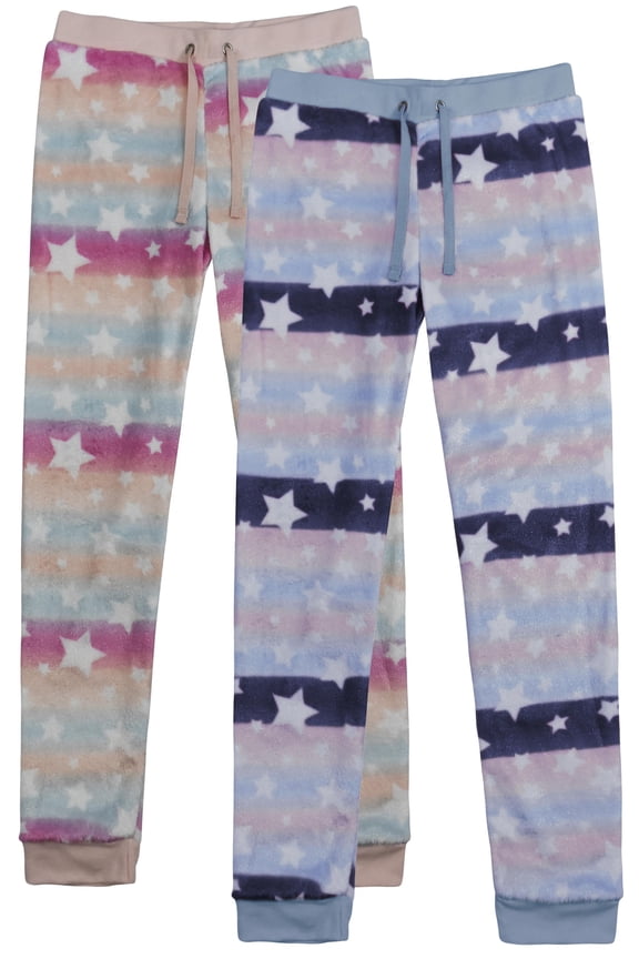 Victory Girls 2-Pack Fleece Drawstring Patterned Lounge Pants Rainbow/Blue Star 10/12