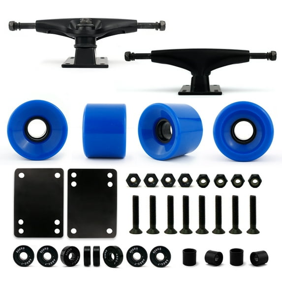 Victory Jump Cruiser Skateboard Trucks and Wheels Set, Skateboard Accessories, Skateboard Trucks 5 inch, Skateboard wheels 60mm, Skateboard Bearings (5 inch Black Truck w 60mm Blue Wheels)