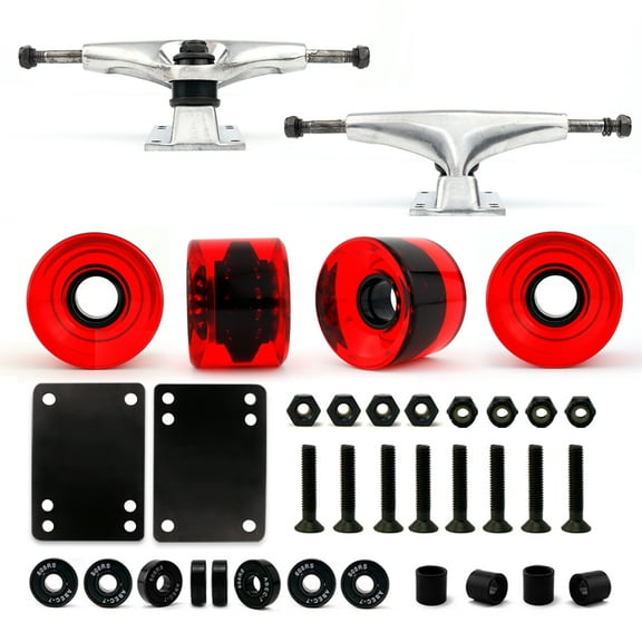 Victory Jump Cruiser Skateboard Trucks and Wheels Set, Skateboard Accessories, Skateboard Trucks 5 inch, Skateboard wheels 60mm, Skateboard Bearings (5 inch Silver Truck w 60mm Gel Red Wheels)