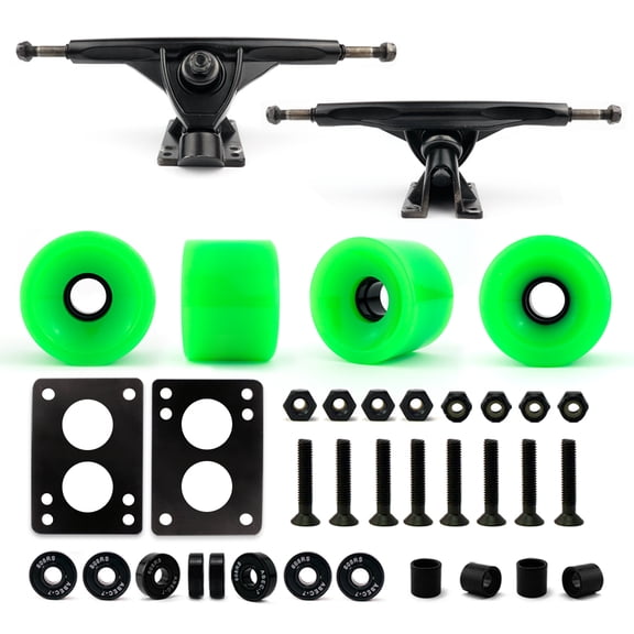 Victory Jump Longboard Skateboard Trucks and Wheels Set, Skateboard Accessories, Skateboard Trucks 7 inch, Skateboard wheels 70mm, Skateboard Bearings (7 inch Black Truck w 70mm Neon Green Wheels)