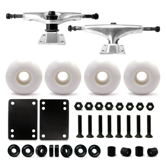 Victory Jump Skateboard Trucks and Wheels Set, Skateboard Accessories, Skateboard Trucks 5.25 inch, Skateboard wheels 52mm, Skateboard Bearings (5.25 inch Silver Truck w 52mm White Wheels)