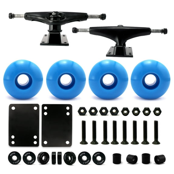 Victory Jump Skateboard Trucks and Wheels Set, Skateboard Accessories, Skateboard Trucks 5 inch, Skateboard wheels 52mm, Skateboard Bearings (5 inch Black Truck w 52mm Sky Blue Wheels)