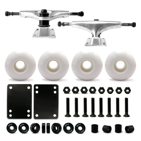 Victory Jump Skateboard Trucks and Wheels Set, Skateboard Accessories, Skateboard Trucks 5 inch, Skateboard wheels 52mm, Skateboard Bearings (5 inch Silver Truck w 52mm White Wheels)