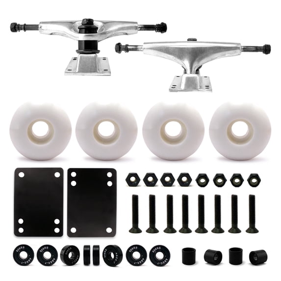 Victory Jump Skateboard Trucks and Wheels Set, Skateboard Accessories, Skateboard Trucks 5 inch, Skateboard wheels 54mm, Skateboard Bearings (5 inch Silver Truck w 54mm White Wheels)