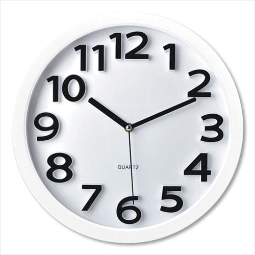 Wall Clock with Raised Numerals and Silent Sweep Dial, 13' Overall Diameter, White Case, White Face, 1 AA (sold separately) Wall Clock with Raised Numerals and Silent Sweep Dial, 13' Overall Diameter, White Case, White Face, 1 AA (sold separately)