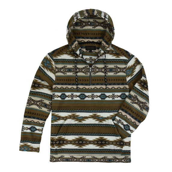 Victory Men's 1/4 Zip Pullover Aztec Hooded Fleece - BROWN - M