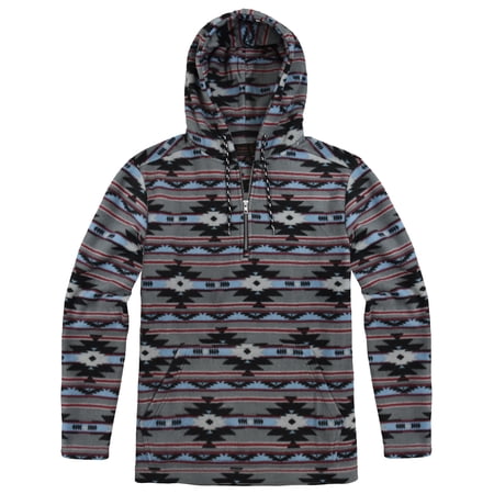 Victory Men's 1/4 Zip Pullover Aztec Hooded Fleece - GREY - XL