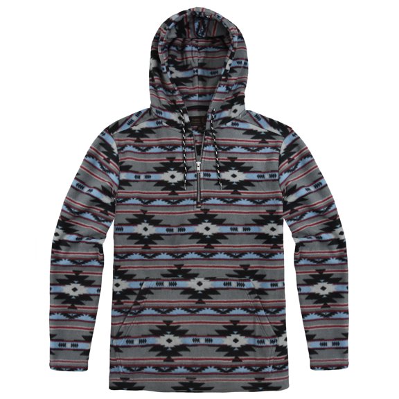 Victory Men's 1/4 Zip Pullover Aztec Hooded Fleece - GREY - XL