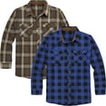 thumbnail image 1 of Victory Men's 100% Cotton Brushed Flannel Plaid Shirt with Corduroy Contrast-2P(Brown/Royal)-XXL, 1 of 1