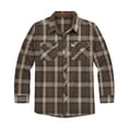 thumbnail image 1 of Victory Men's 100% Cotton Brushed Flannel Plaid Shirt with Corduroy Contrast - Brown -M, 1 of 1