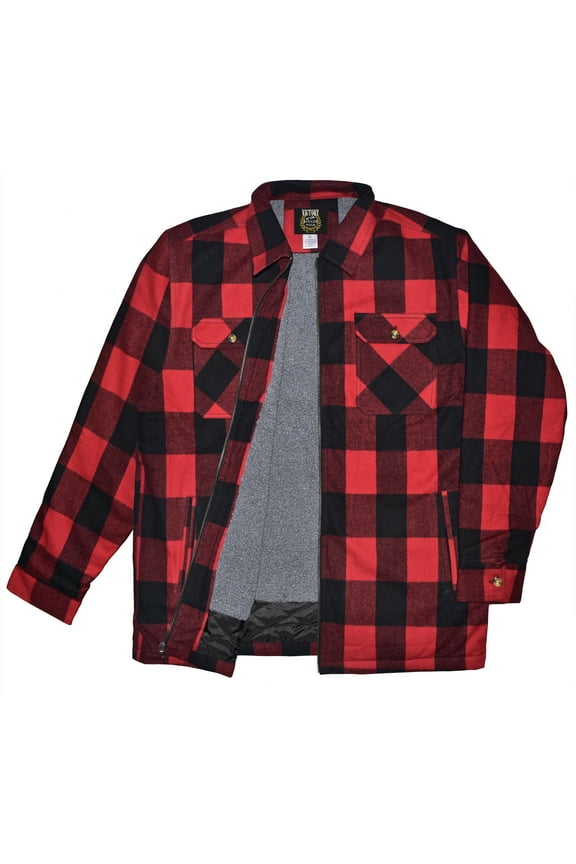 Victory Men's Brawny Sherpa-Lined Flannel Jacket - RED/BLK - L