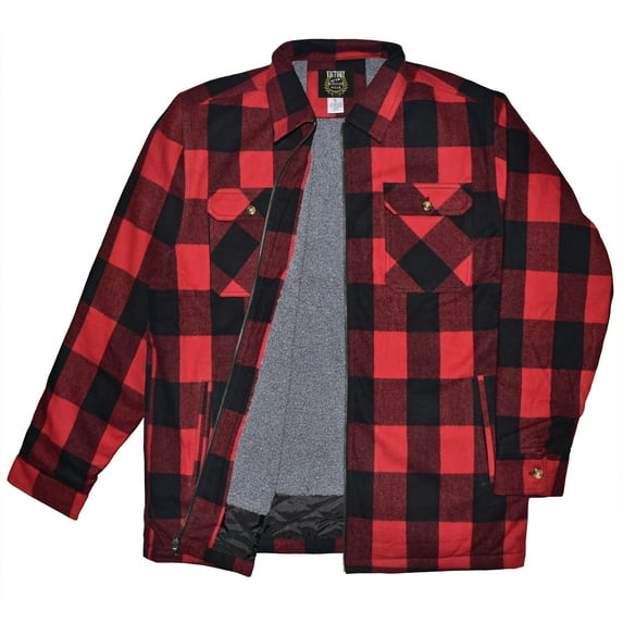 Victory Men's Brawny Sherpa-Lined Flannel Jacket - RED/BLK - M