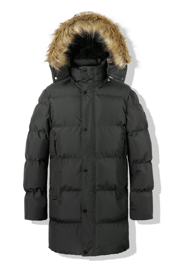 Mens Mid-Length Winter Warm Hooded Parka Jacket With Removable Faux Fur Trim Mens Coat