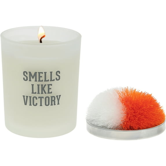 Victory - Orange & White - 5.5 oz - 100% Soy Wax Candle with Pom Pom Lid Scent: Tranquility