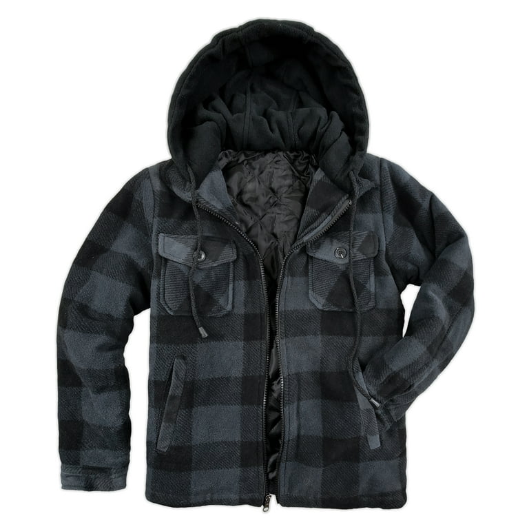 Victory Outfitters Boy s Quilted Lined Hooded Sweater Fleece Jacket Charcoal XL