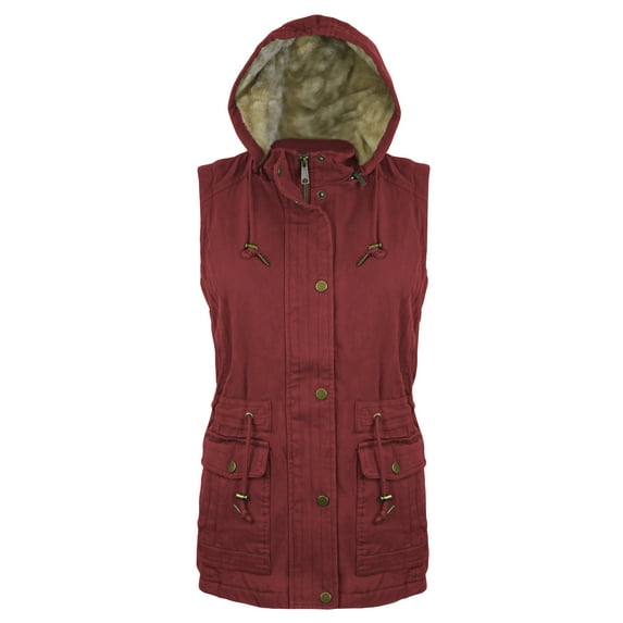 Victory Outfitters Ladies' Canvas Utility Vest Inner Sherpa Removable Hood - Burgundy - XL