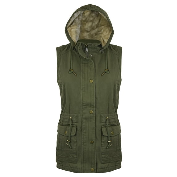 Victory Outfitters Ladies' Canvas Utility Vest Inner Sherpa Removable Hood - Olive - S