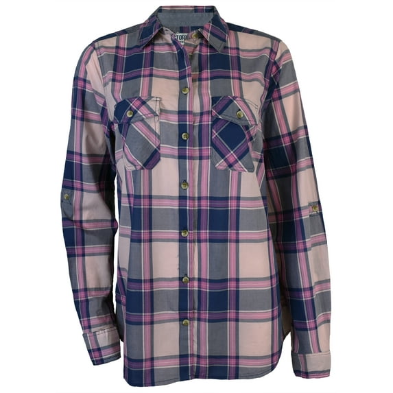 Victory Outfitters Ladies' Checkered Button Up Shirt w/ Two Chest Pockets - Pink - Medium