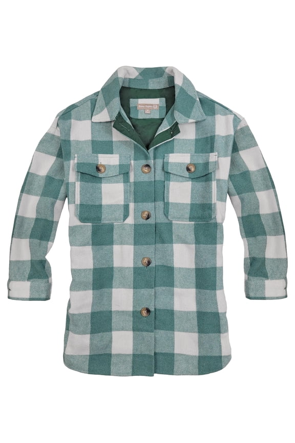 Ladies' Heavyweight Flannel Wool Blend CPO Shacket - Teal - M