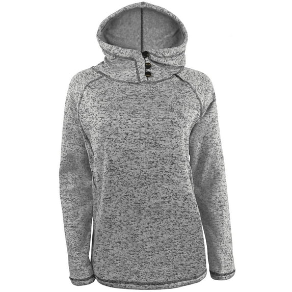 Victory Outfitters Ladies' Knit Fleece Salt & Pepper Hooded Henley Pullover - Lt. Grey - XL