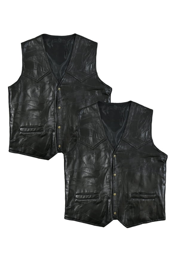 Men's 2 Pack Patch Leather Vest - Black/Black - XXL