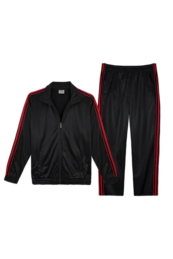 Victory Outfitters Men's Athletic Tricot Track Jacket and Matching Pants Set - BLK/RED - L