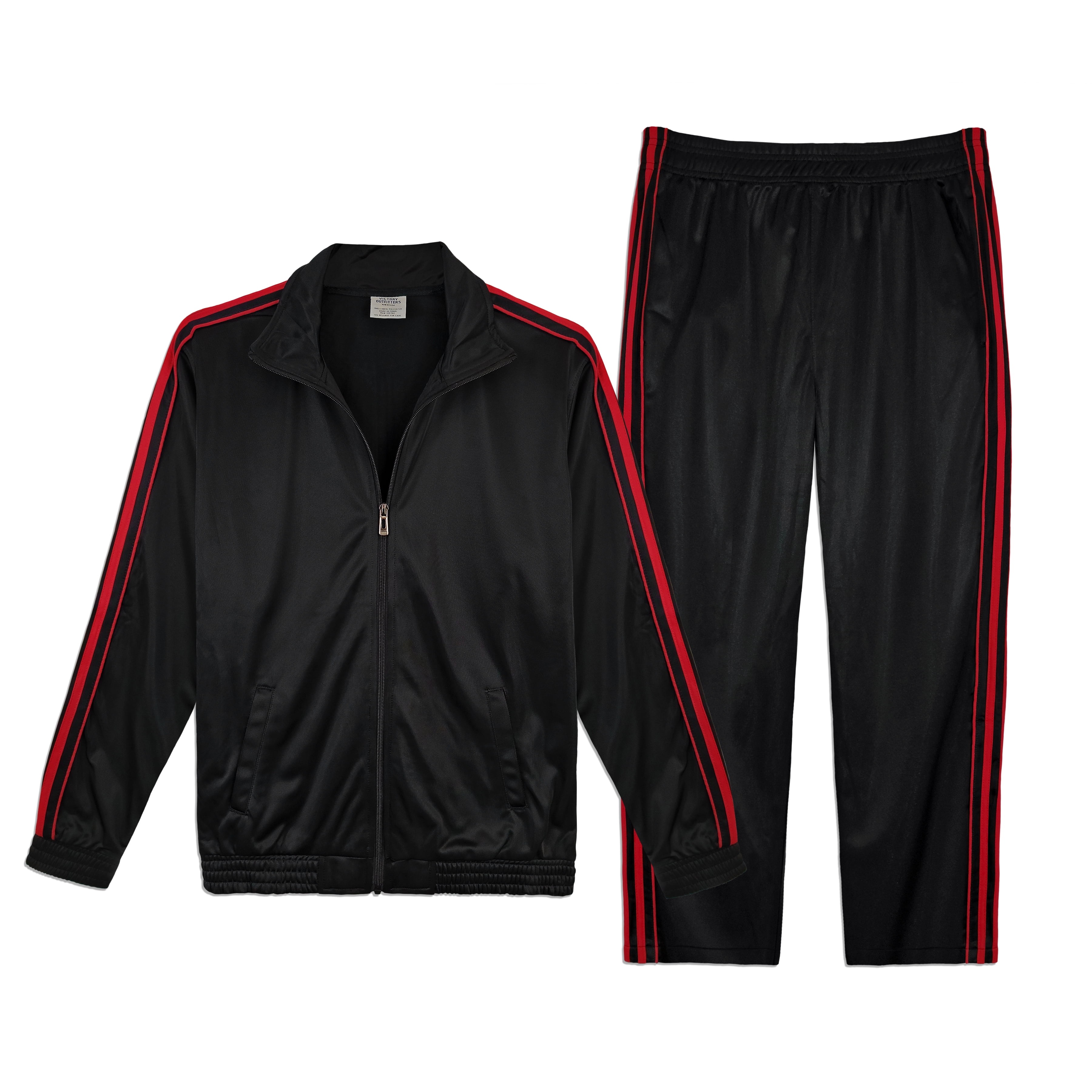 Victory Outfitters Men's Athletic Tricot Track Jacket and Matching Pants  Set - NVY/WHT - L