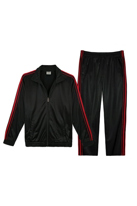 Victory Outfitters Men's Athletic Tricot Track Jacket and Matching Pants Set - BLK/RED - M