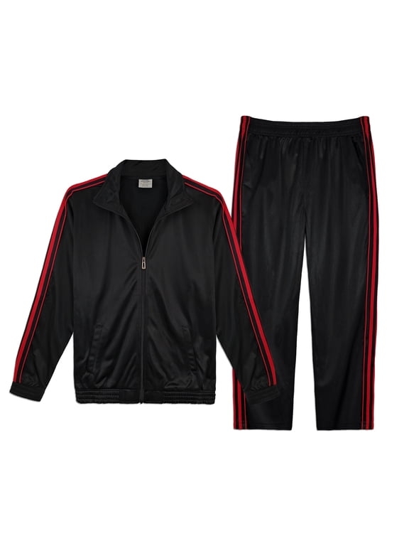 Victory Outfitters Men's Athletic Tricot Track Jacket and Matching Pants Set - BLK/RED - M