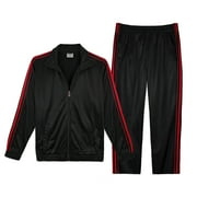 Victory Outfitters Mens Athletic Tricot Track Jacket and Matching Pants Set - BLK/RED - XL