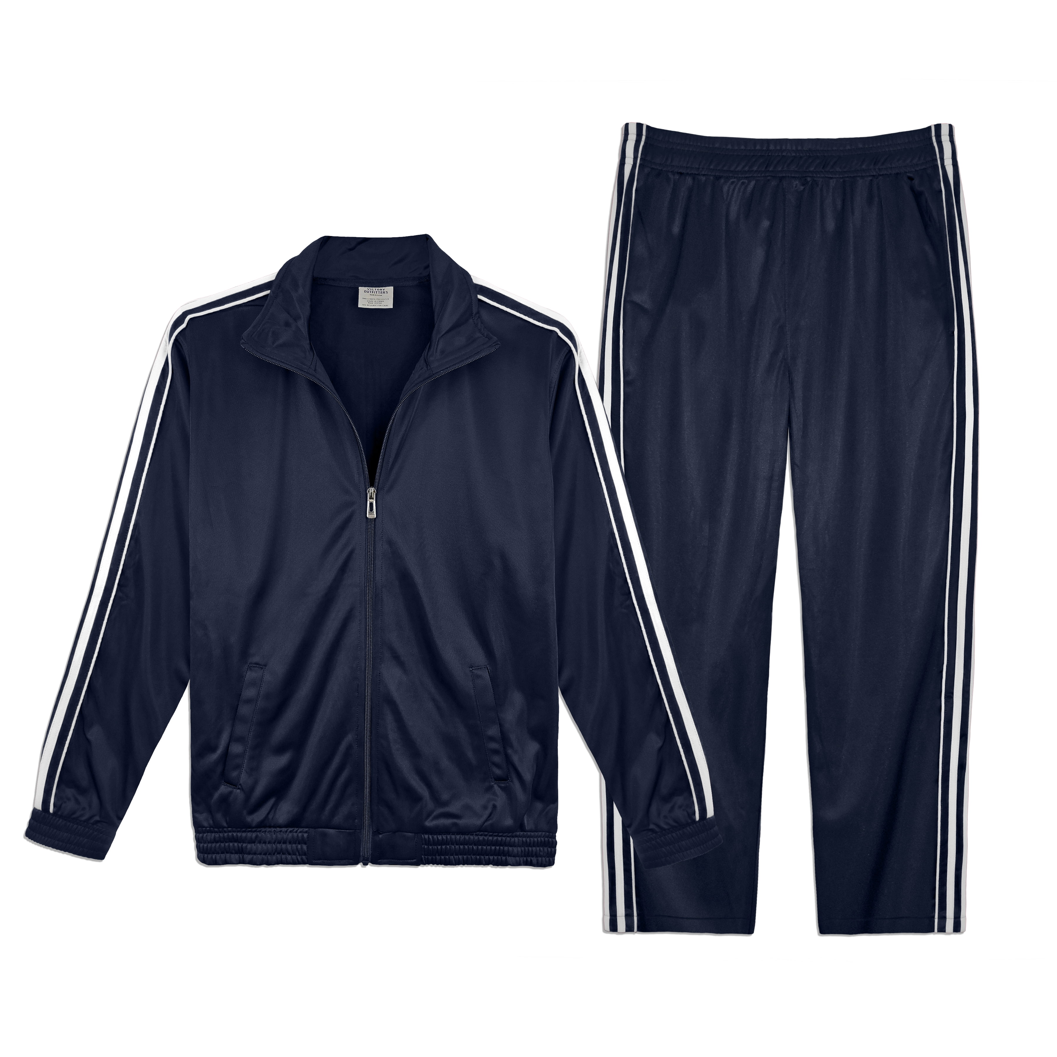 Victory Outfitters Men's Athletic Tricot Track Jacket and Matching Pants  Set - NVY/WHT - L 