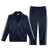 Victory Outfitters Mens Athletic Tricot Track Jacket and Matching Pants Set - NVY/WHT - M