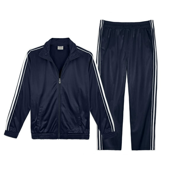 Victory Outfitters Men's Athletic Tricot Track Jacket and Matching Pants Set - NVY/WHT - XL