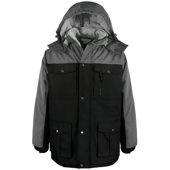 Victory Outfitters Men's Color Block Hooded Insulated Parka Jacket - Black/Grey - XXL