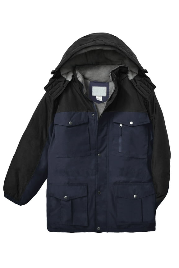 Victory Outfitters Men's Color Block Hooded Insulated Parka Jacket - Navy/Black - 4XL