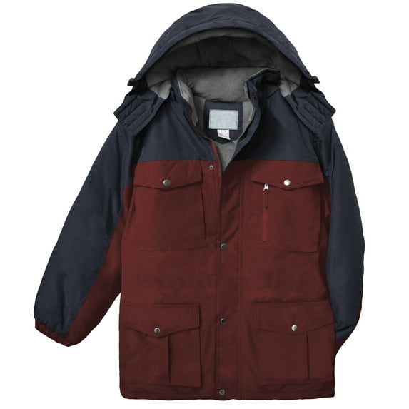 Victory Outfitters Men's Color Block Hooded Insulated Parka Jacket -Wine/Navy - M