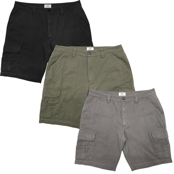 Victory Outfitters Men's Cotton Cargo 3 Pack Shorts - Black/Olive/Brown - 32