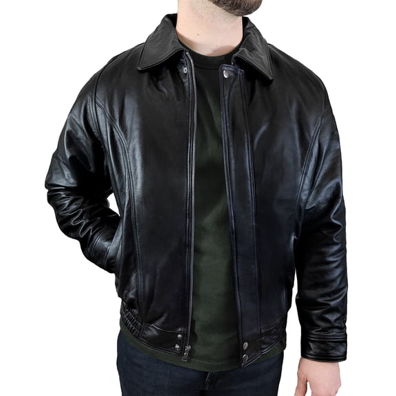 Victory Outfitters Men's Genuine Leather Bomber Jacket - Black - M
