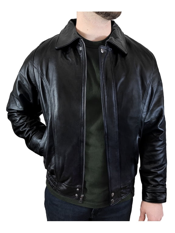 Victory Outfitters Men's Genuine Leather Bomber Jacket - Black - S